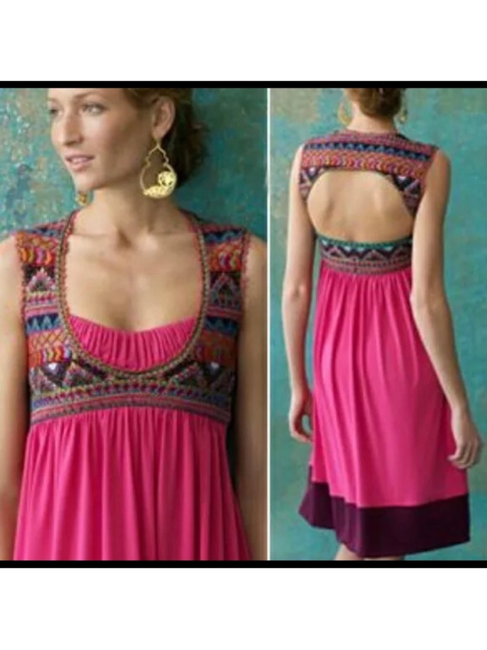 Anthropologie Ranna Gill | Ballia Pink Beaded Midi Dress Size M